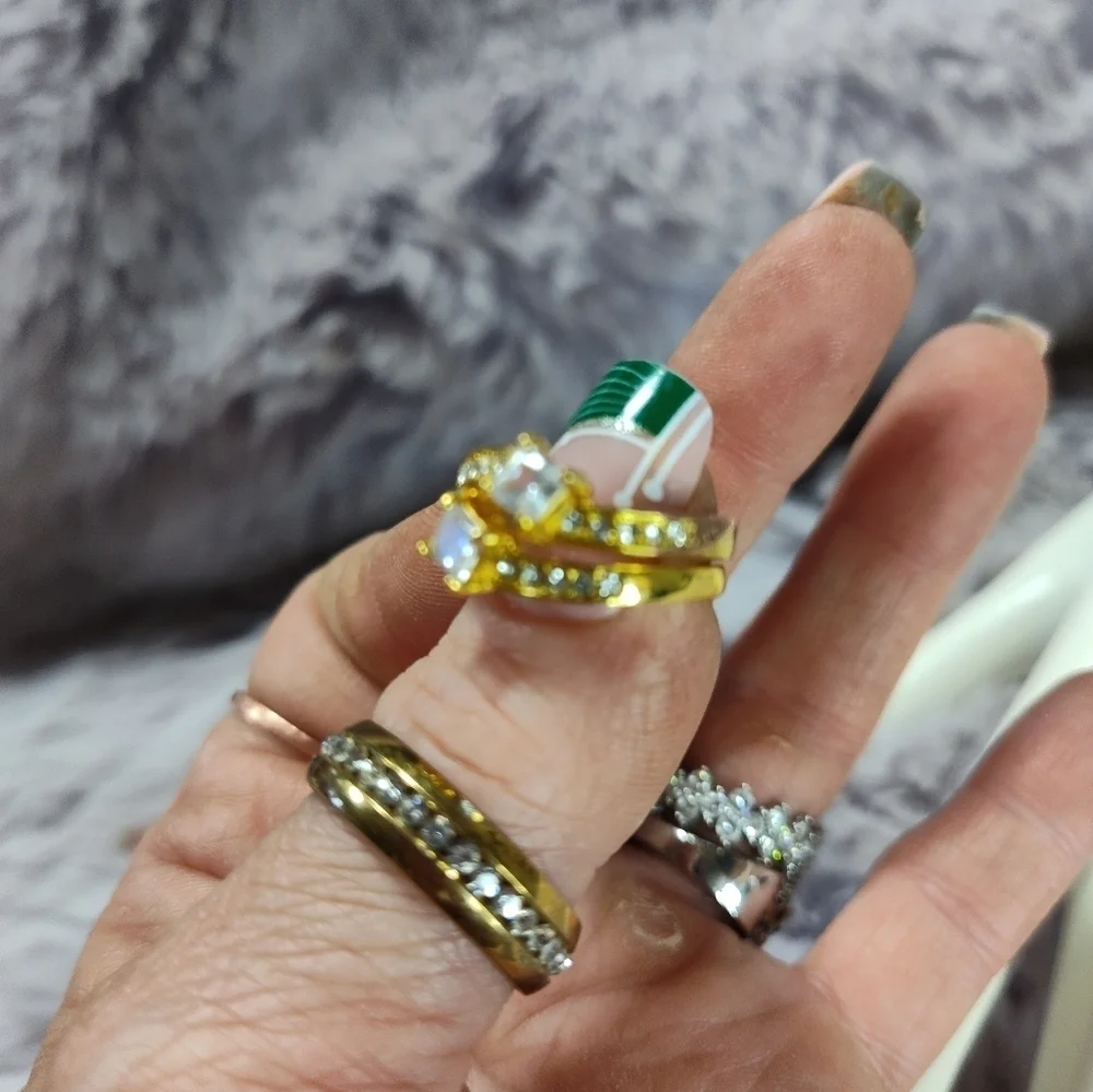 Cubic Zirconia Princess Engagement Ring Set Size 6